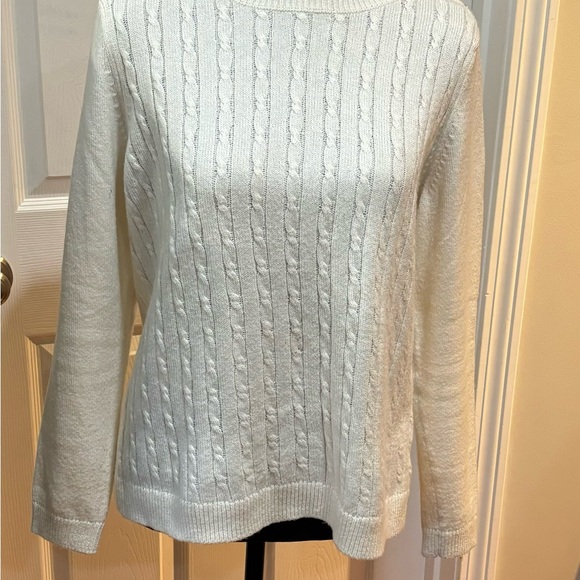 Talbots White Cable Knit Sweater, Size LP - Picture 6 of 7